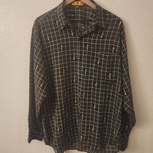 Vintage Andre Michel Black/White Longsleeve Golf Button Down Shirt Mens XL